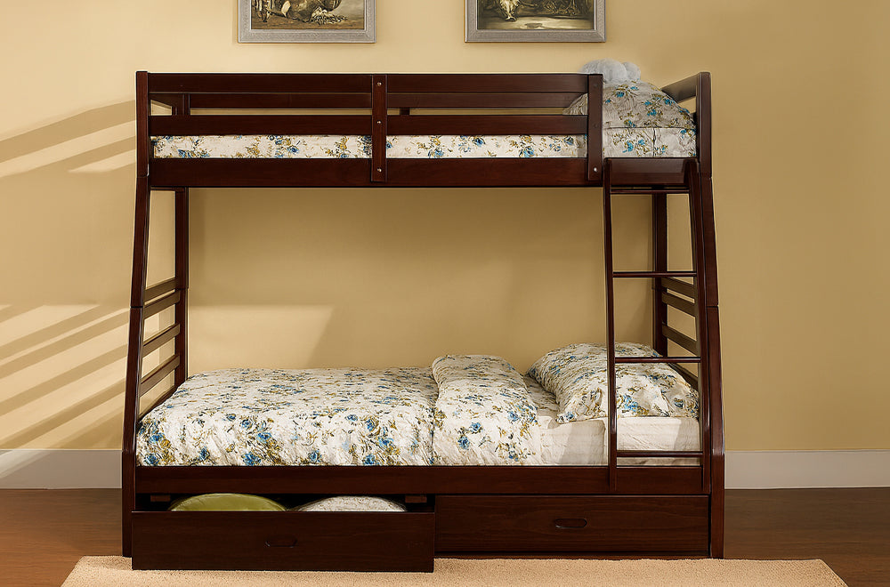 Twin Over Full Bunk Bed with Storage Drawers – Solid Wood – 4 Colors-T2700