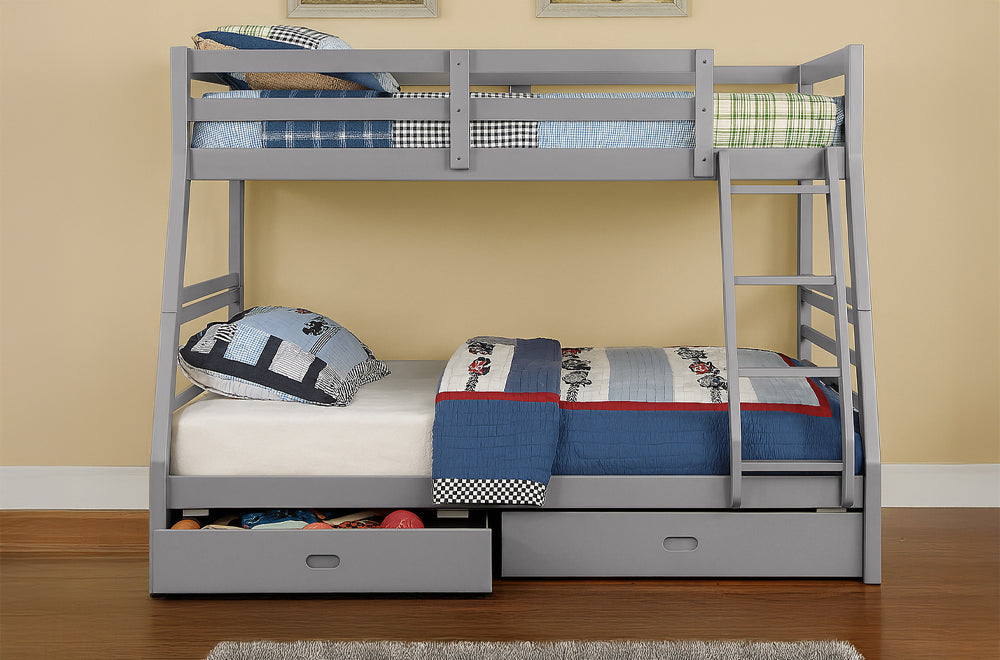 Twin Over Full Bunk Bed with Storage Drawers – Solid Wood – 4 Colors-T2700