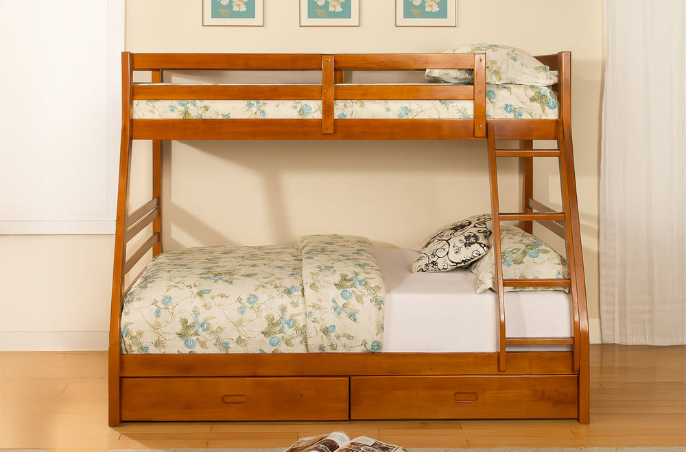 Twin Over Full Bunk Bed with Storage Drawers – Solid Wood – 4 Colors-T2700