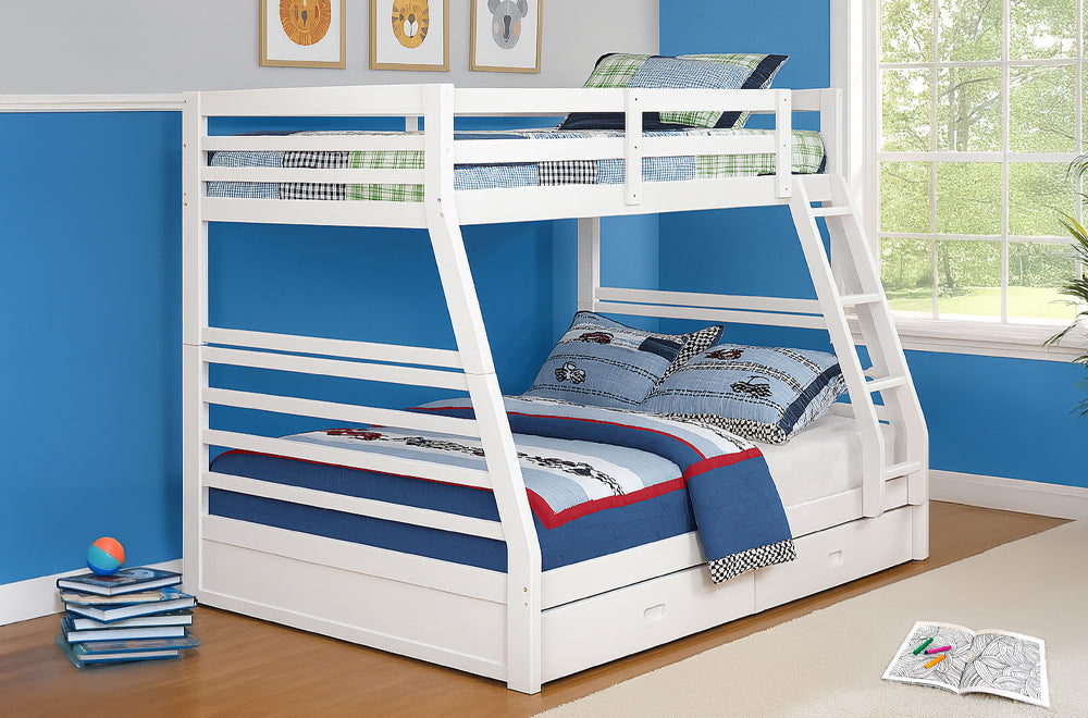 Twin Over Full Bunk Bed with Storage Drawers – Solid Wood – 4 Colors-T2700