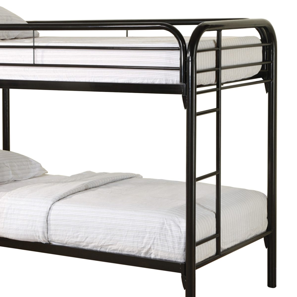 Twin Over Twin Metal Bunk Bed – Modern Steel Frame with Ladder & Guardrails-T2810