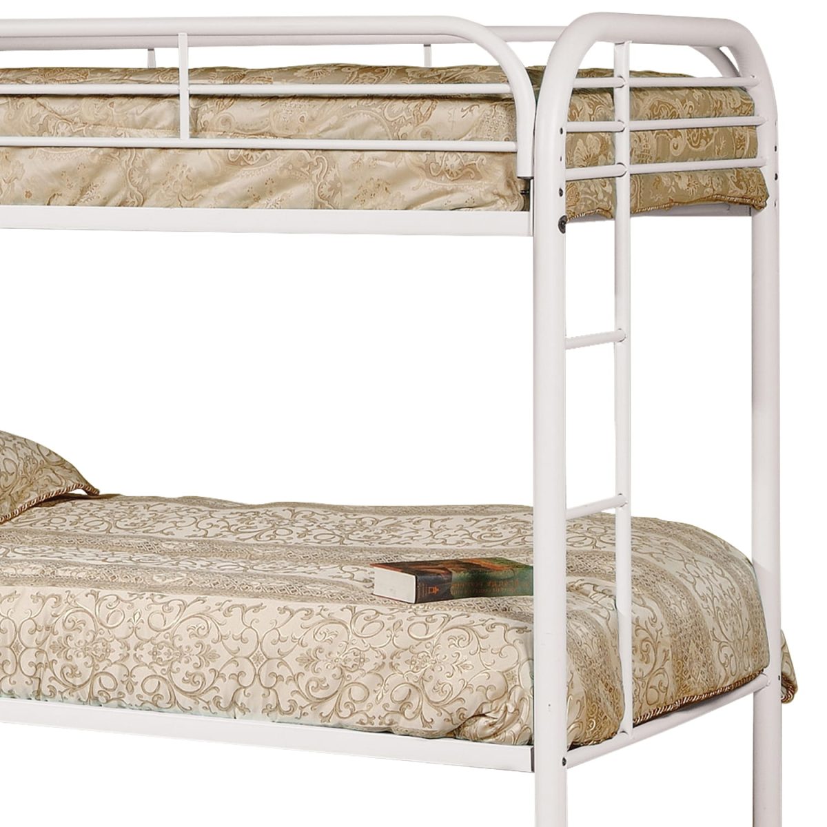 Twin Over Twin Metal Bunk Bed – Modern Steel Frame with Ladder & Guardrails-T2810