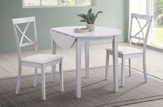 Beachwood Grey Drop Leaf Dining Set – 3 Piece Solid Wood Table & Chairs-T3114