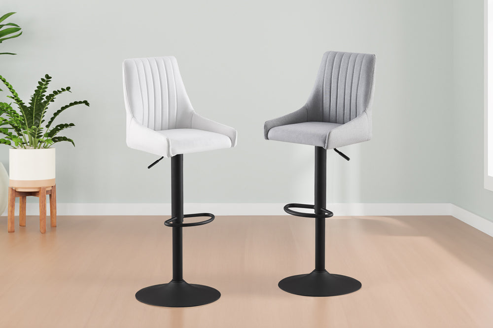 Modern Linen Adjustable Bar Stool Set of 2 – White or Grey Upholstered Counter Height Stools-T3285