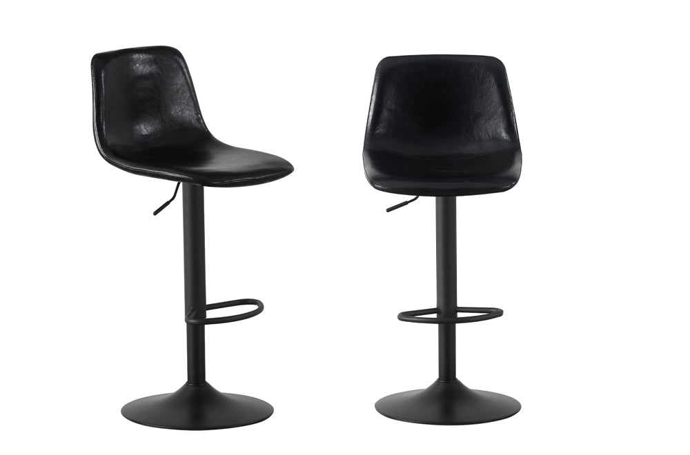 Modern Adjustable Bar Stool Set of 2 – Black Leatherette Swivel Kitchen Counter Stool with Metal Base-T3299