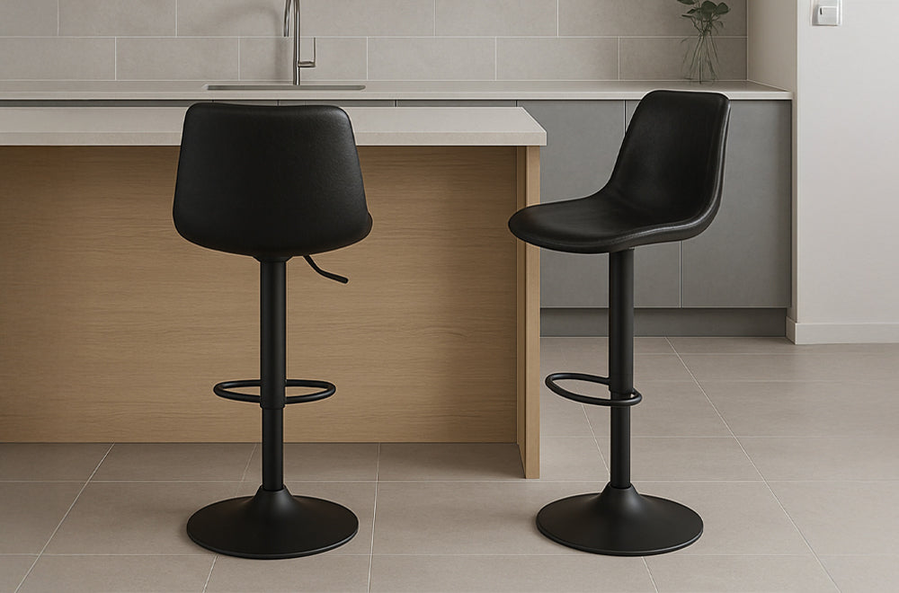 Modern Adjustable Bar Stool Set of 2 – Black Leatherette Swivel Kitchen Counter Stool with Metal Base-T3299