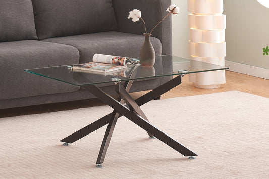 Modern Glass Coffee Table & End Table Set – Cross Metal Base-T5006
