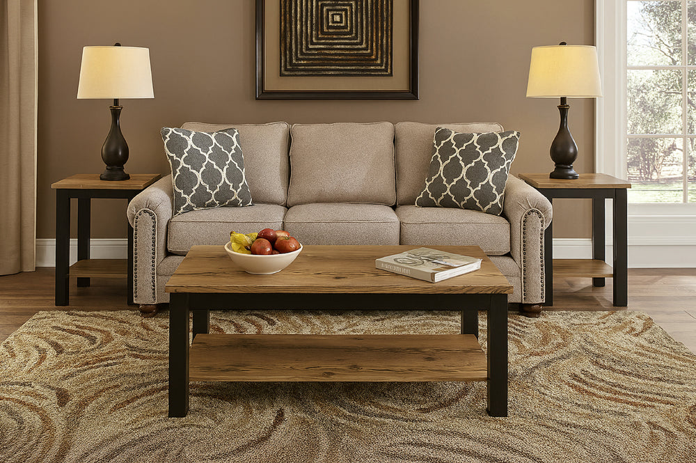 3-Piece Distressed Wood Coffee Table Set with Storage Shelf-T5065