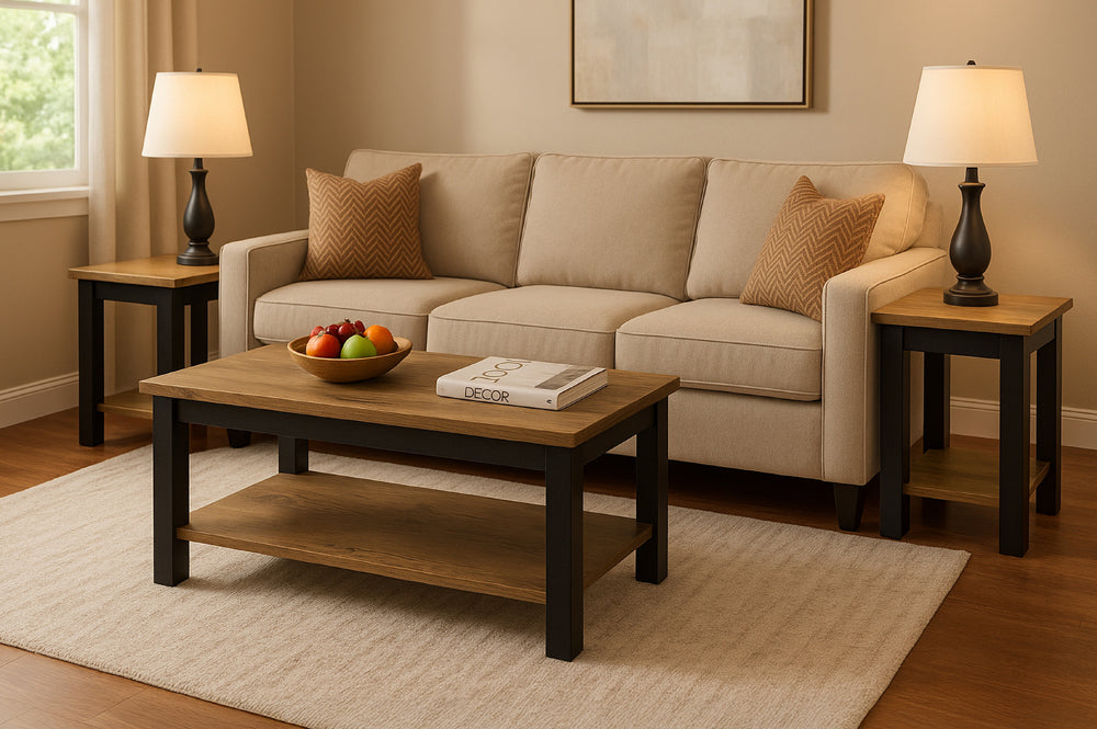 3-Piece Distressed Wood Coffee Table Set with Storage Shelf-T5065