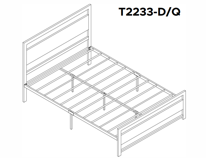 Industrial Platform Bed Frame with Distressed Grey Wood & Metal Design-T2233