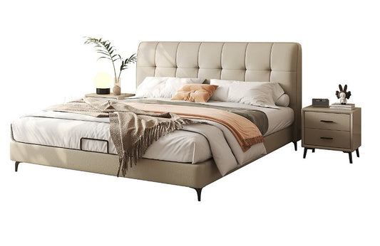 Modern Leather Bed Frame with Real Leather Headboard -S02