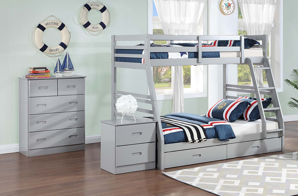 Twin Over Full Bunk Bed with Storage Drawers – Solid Wood – 4 Colors-T2700