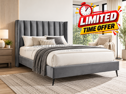 Modern Grey Velvet Wingback Platform Bed Frame-I5230