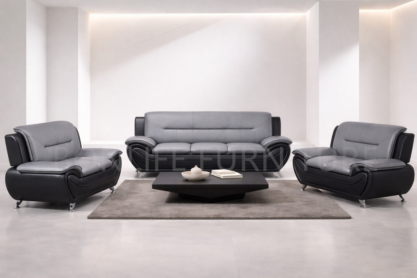 PU Leather Sofa Set – 3-Piece Sofa, Loveseat & Chair-FELIX