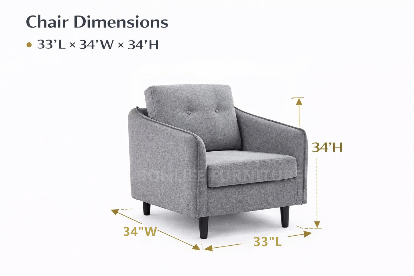 Modern Grey Fabric Sofa Loveseat Chair | Living Room Seating Collection-I8220