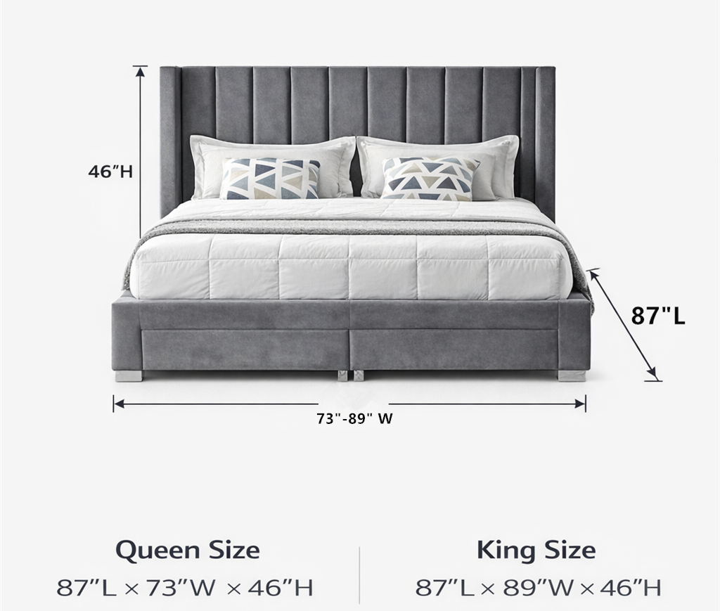 Modern Velvet Wing Storage Bed with Drawers-I5310