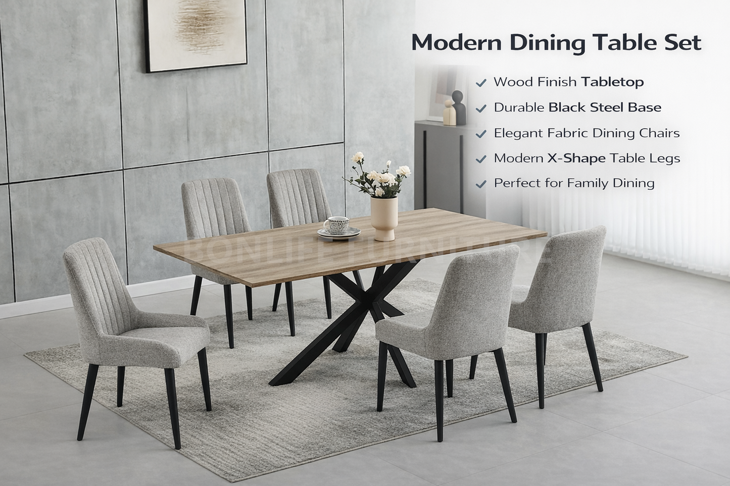 Modern 7-Piece Dining Table Set with Upholstered Chairs-I1510
