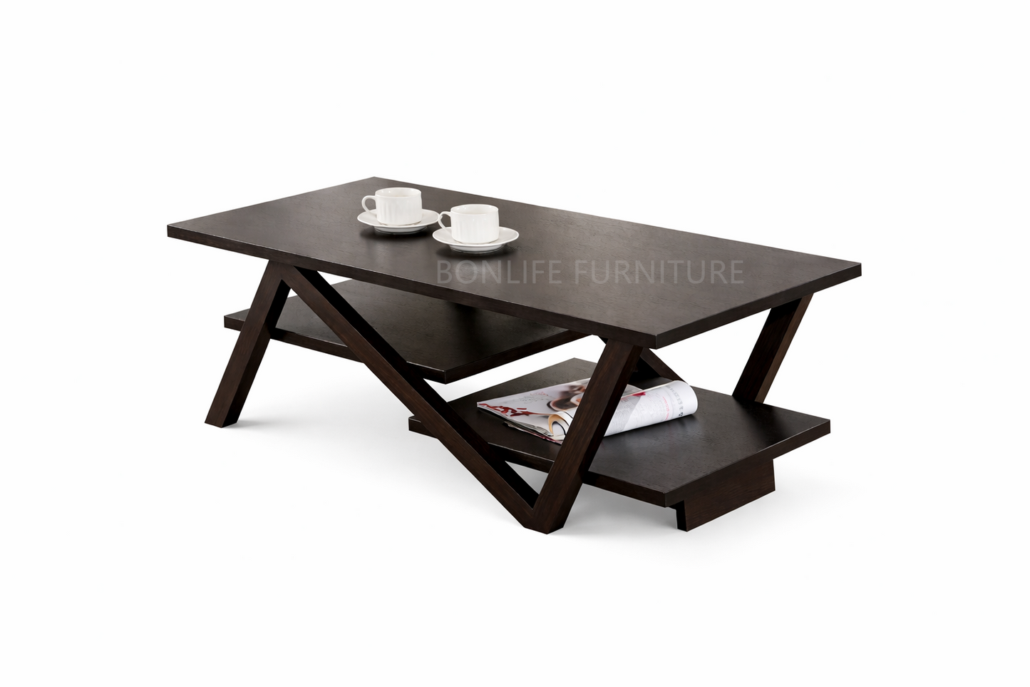 3PC Coffee Table Set Espresso – Modern Wood Coffee Table & 2 End Tables with Storage Shelf -I3500