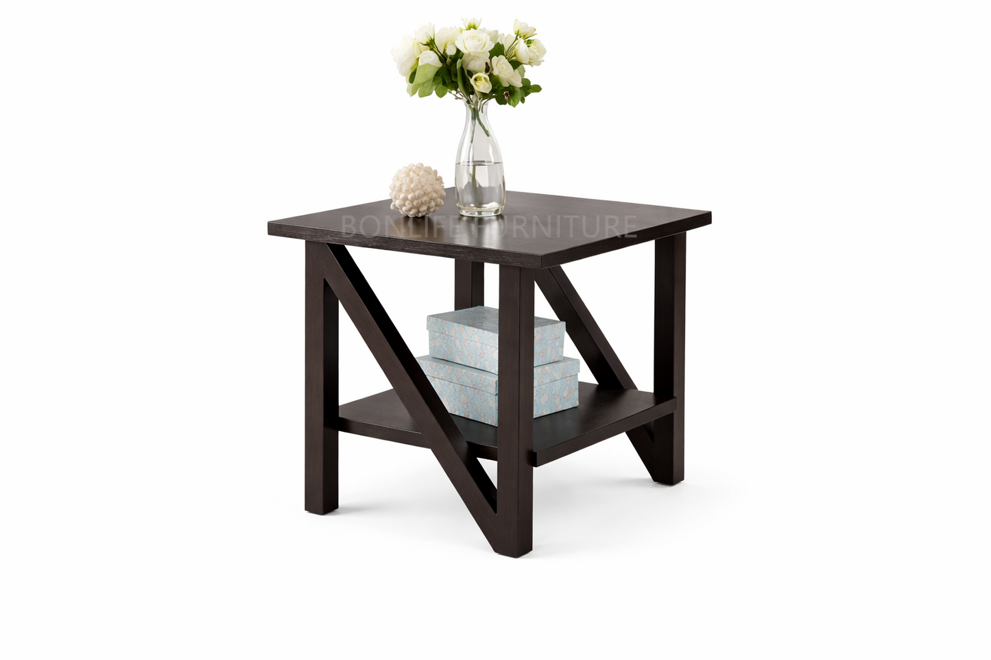 3PC Coffee Table Set Espresso – Modern Wood Coffee Table & 2 End Tables with Storage Shelf -I3500