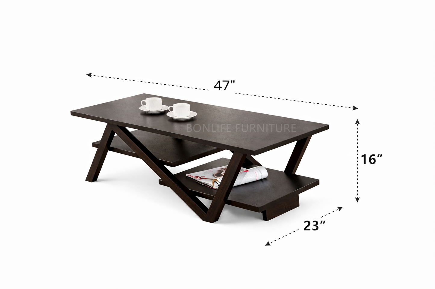 3PC Coffee Table Set Espresso – Modern Wood Coffee Table & 2 End Tables with Storage Shelf -I3500