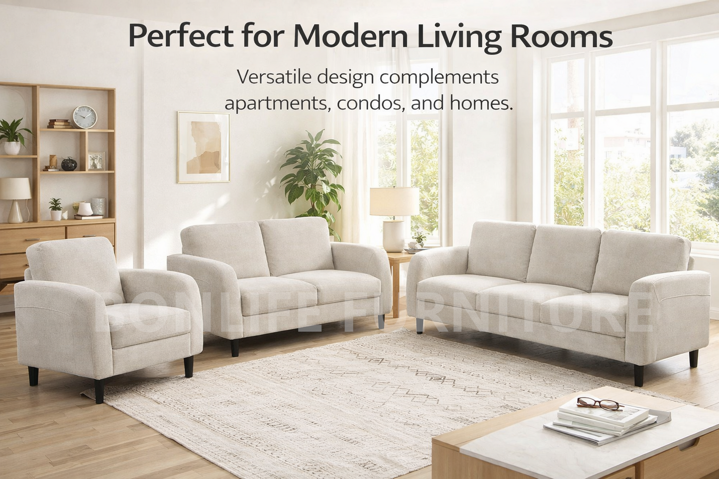 Modern Fabric Sofa Collection Grey Beige | Sofa Loveseat Chair -I8251