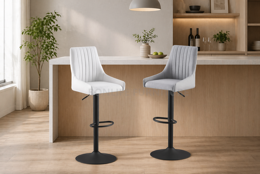 Modern Linen Adjustable Bar Stool Set of 2 – White or Grey Upholstered Counter Height Stools-T3285