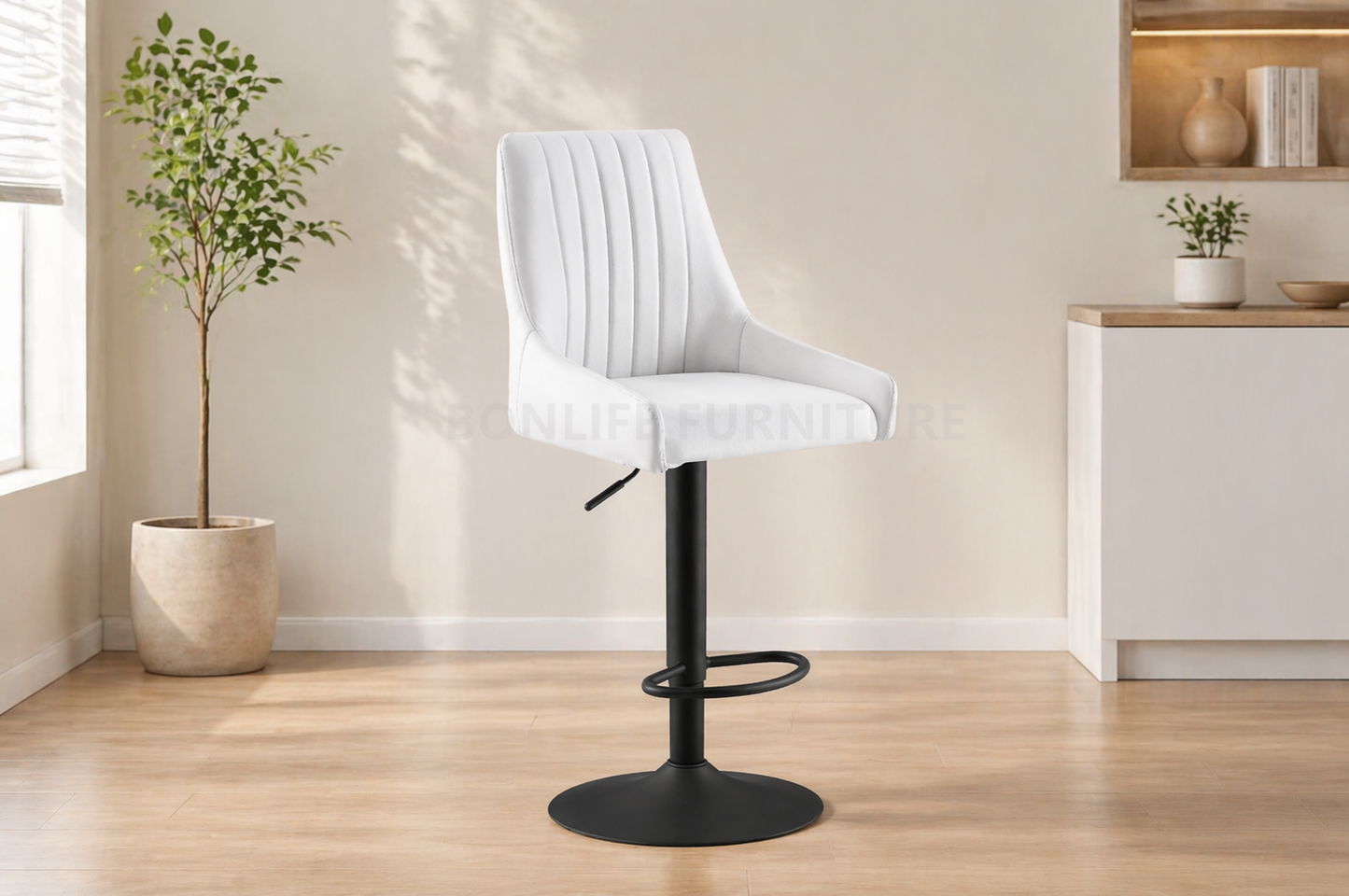 Modern Linen Adjustable Bar Stool Set of 2 – White or Grey Upholstered Counter Height Stools-T3285
