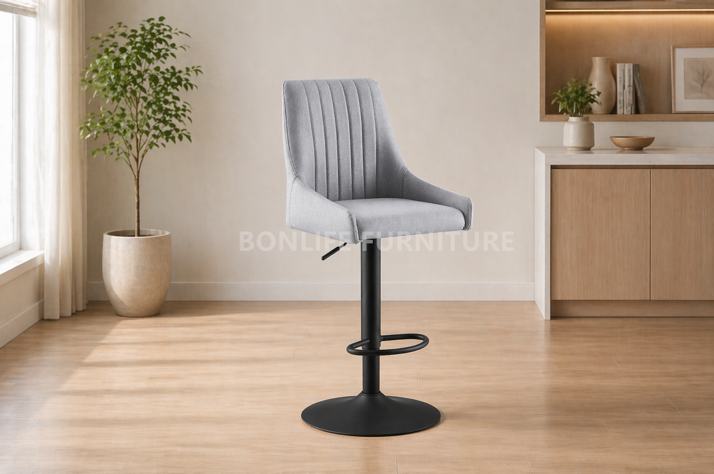 Modern Linen Adjustable Bar Stool Set of 2 – White or Grey Upholstered Counter Height Stools-T3285