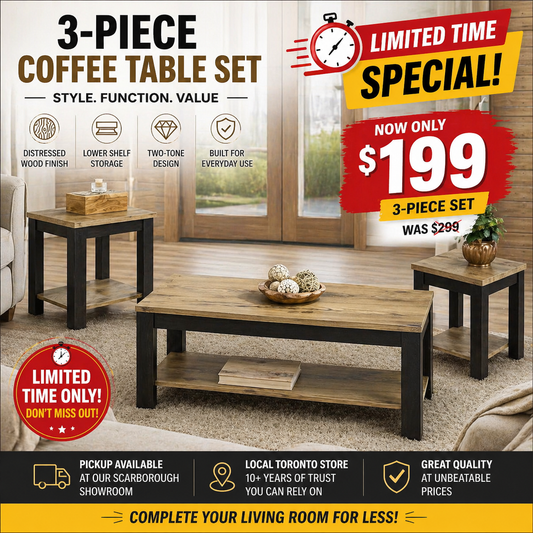3-Piece Distressed Wood Coffee Table Set with Storage Shelf-T5065