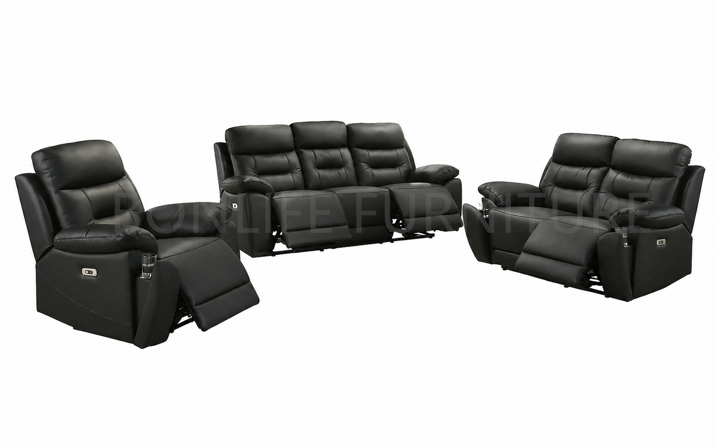 Power Recliner Collection – Midnight Black Genuine Leather Match-I8161