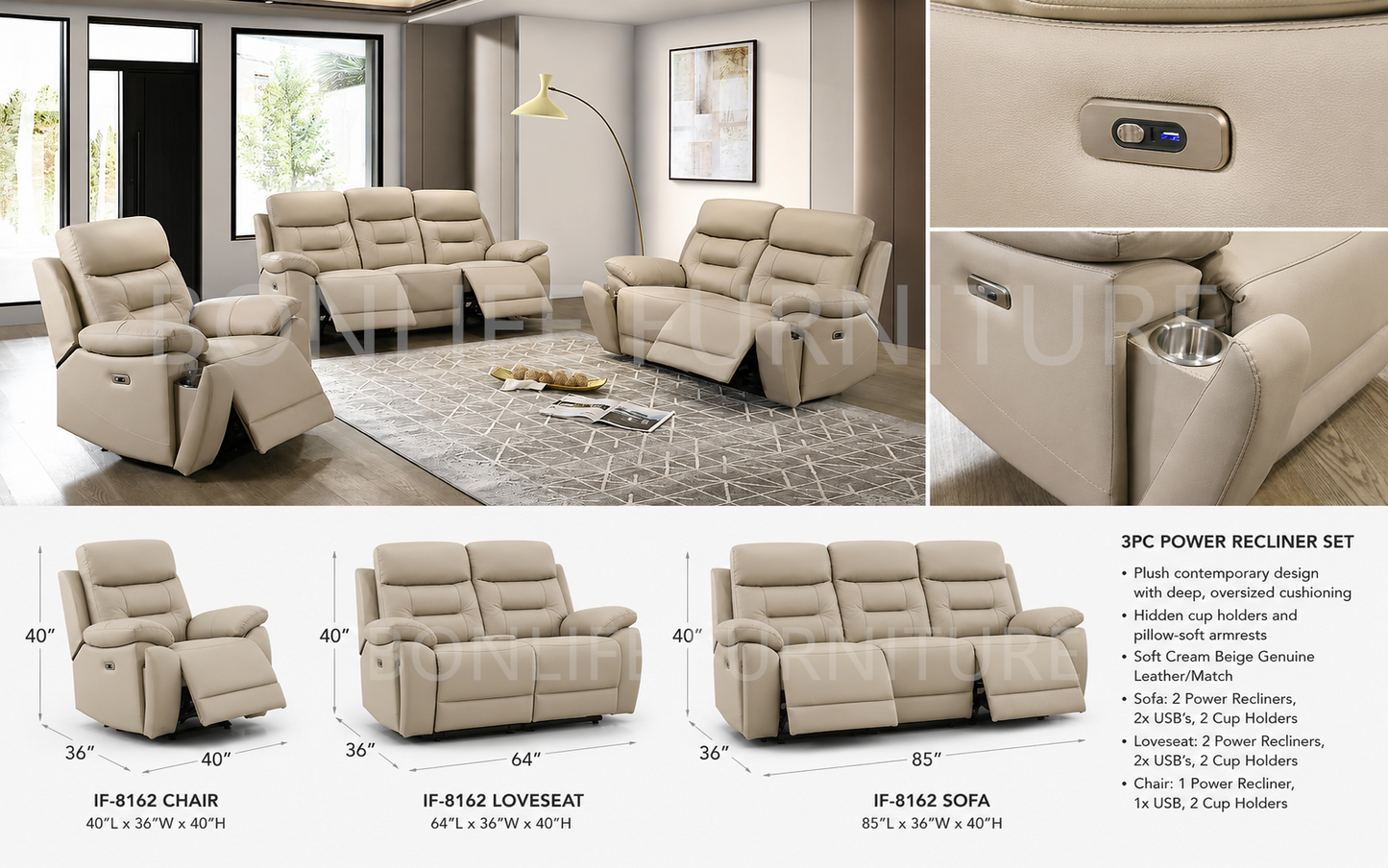 Genuine Leather Power Recliner Collection-I8162