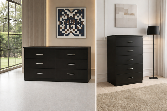 Modern Bedroom Storage Bundle – 5-Drawer Chest + 6-Drawer Dresser