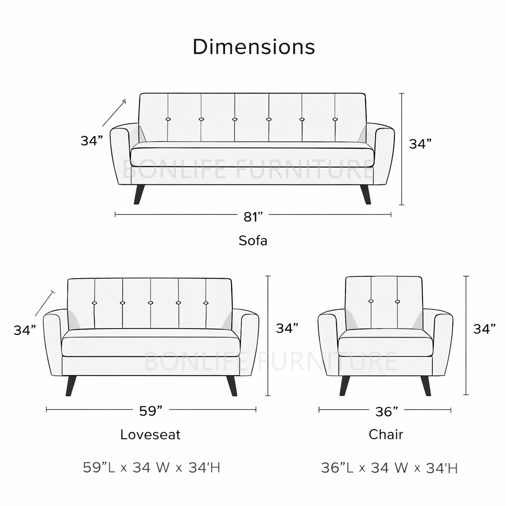 Modern Grey Sofa Set | Sofa, Loveseat & Chair | Affordable & Stylish -I8200