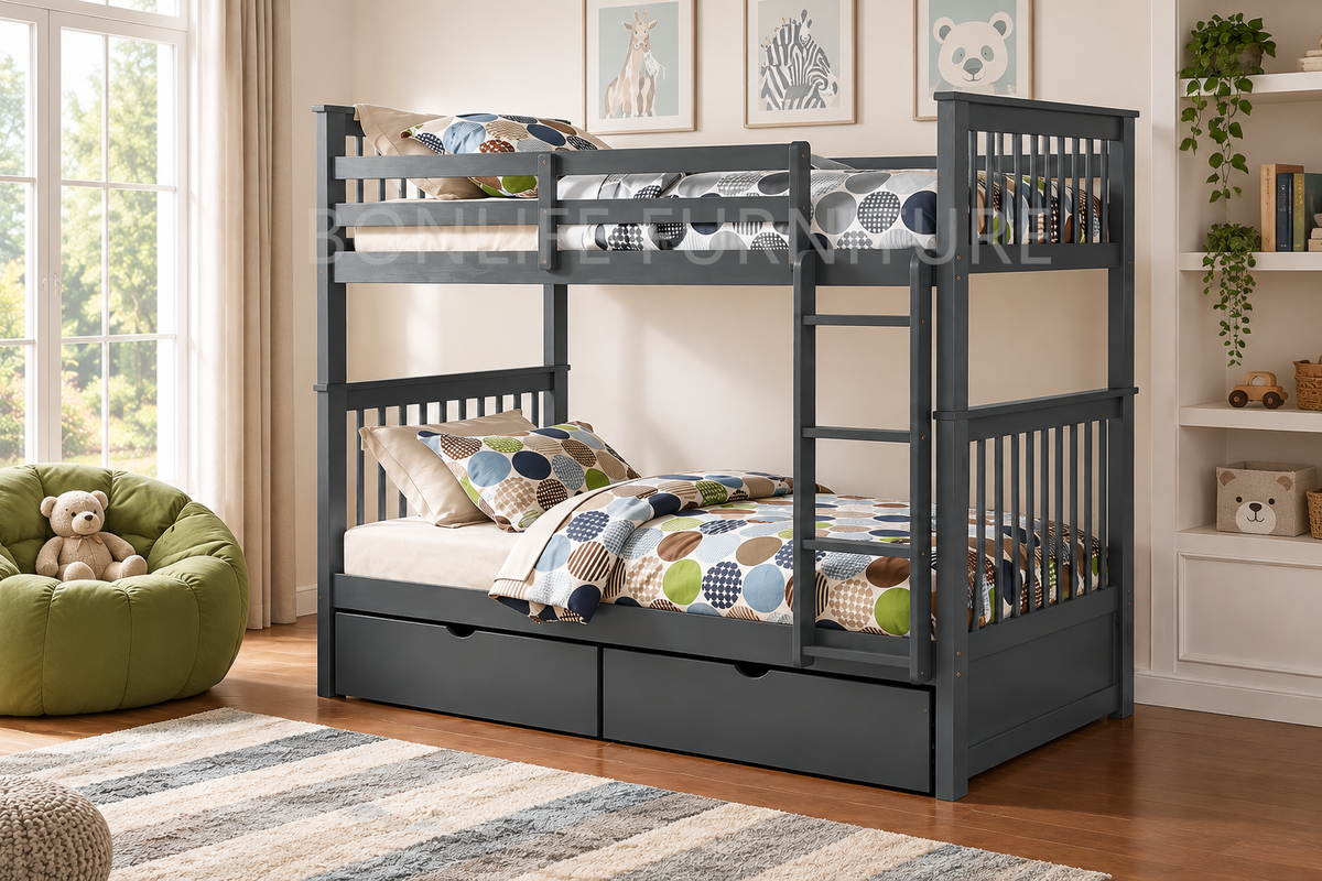Twin over Twin Solid Wood Bunk Bed with Optional Storage Drawers or Trundle | I121