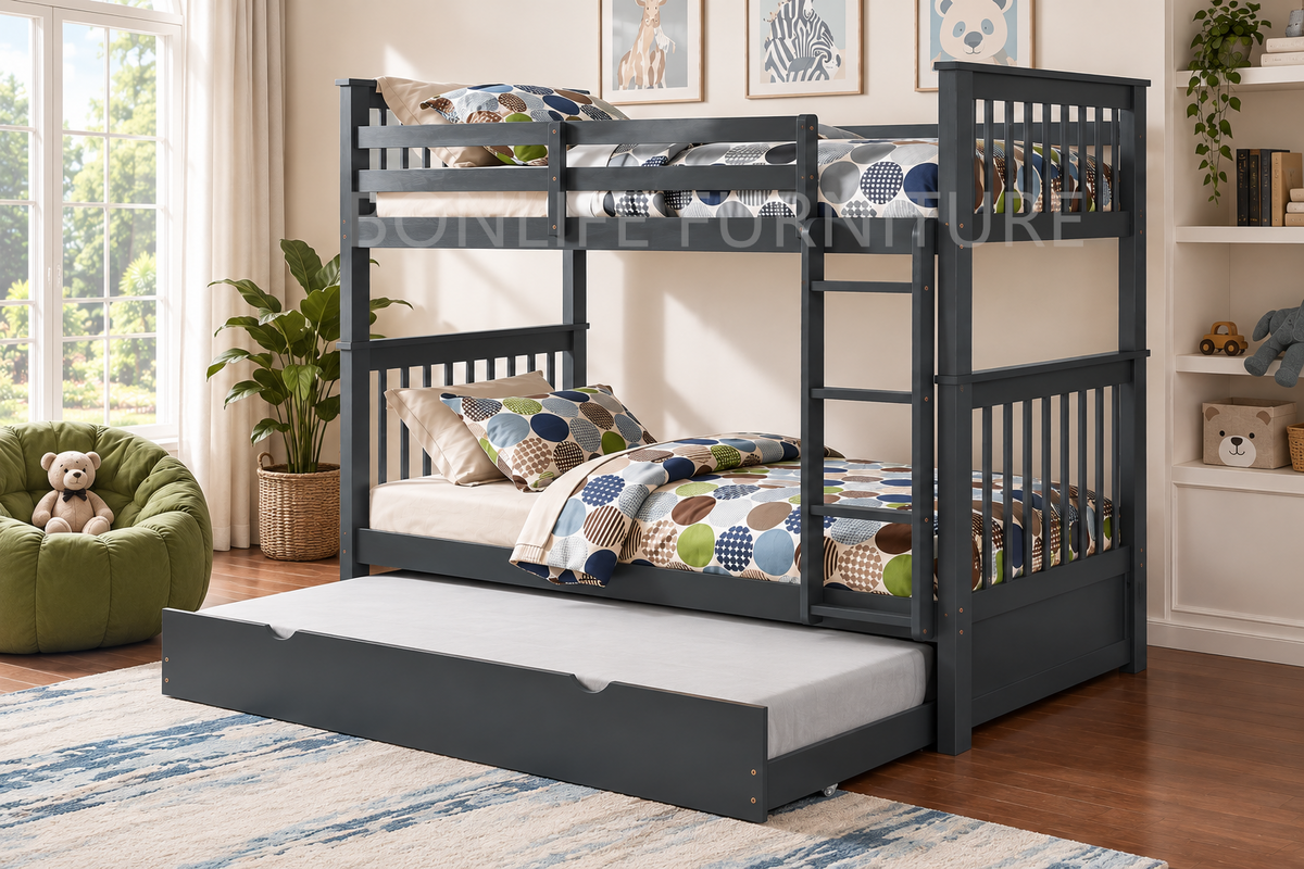 Twin over Twin Solid Wood Bunk Bed with Optional Storage Drawers or Trundle | I121