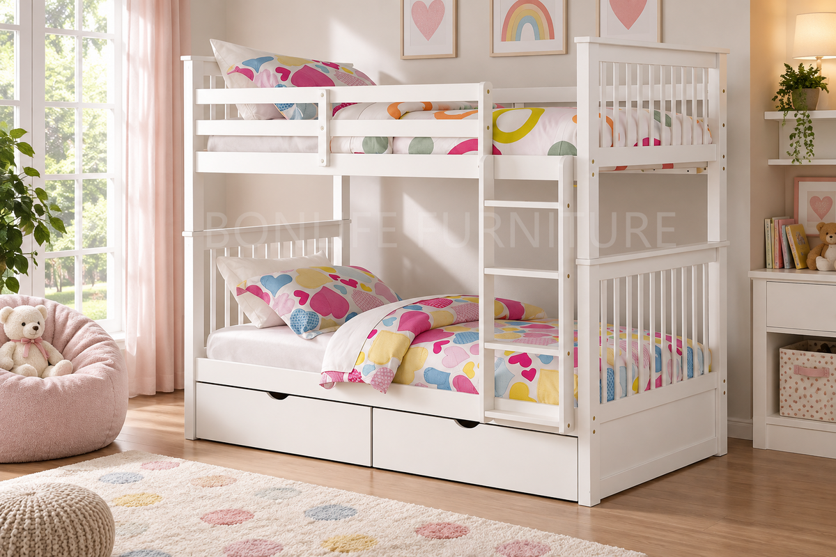 Twin over Twin Solid Wood Bunk Bed with Optional Storage Drawers or Trundle | I121