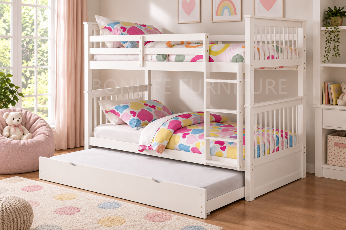 Twin over Twin Solid Wood Bunk Bed with Optional Storage Drawers or Trundle | I121