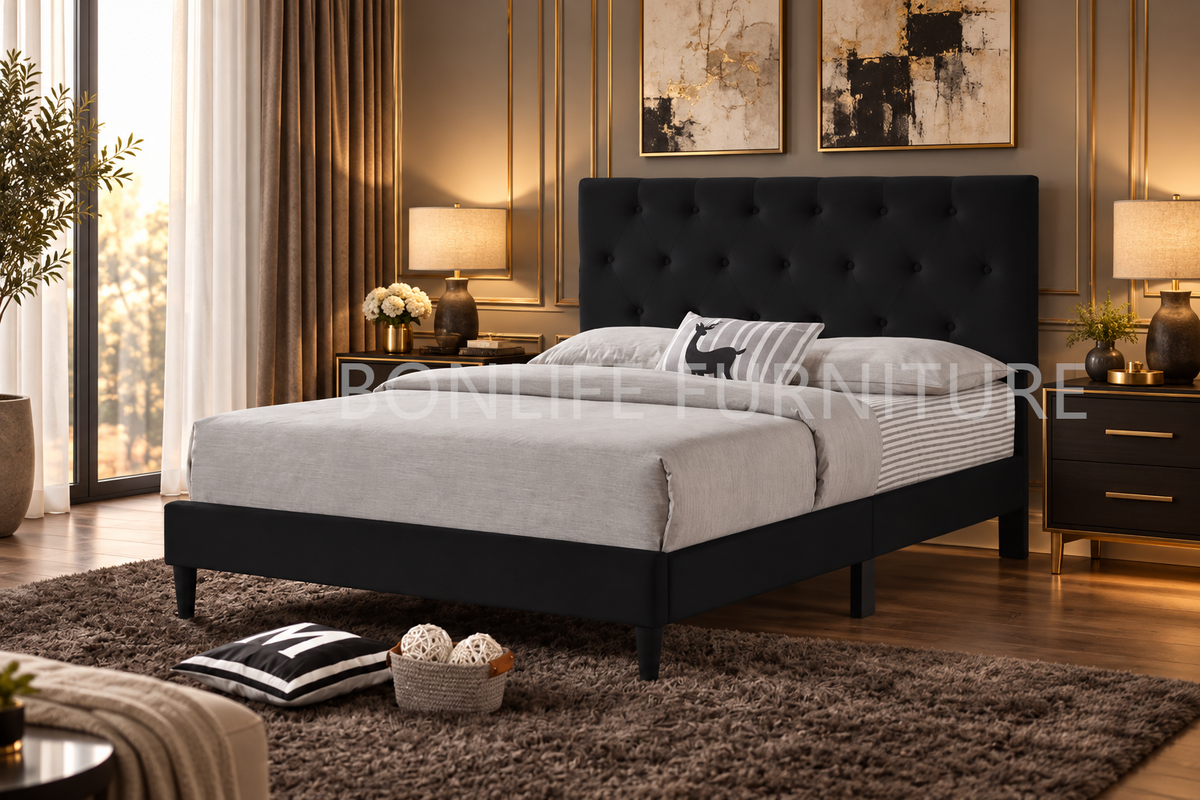 Adjustable Velvet Platform Bed with Tufted Headboard –T2106