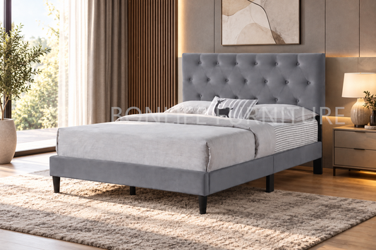Adjustable Velvet Platform Bed with Tufted Headboard –T2106