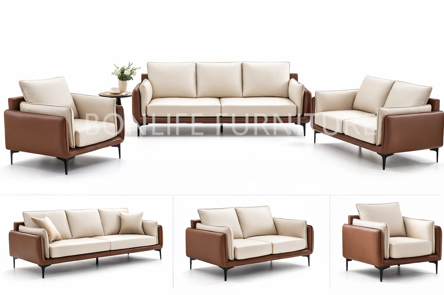 Modern Two-Tone Cream & Mocha Sofa Collection – I8210