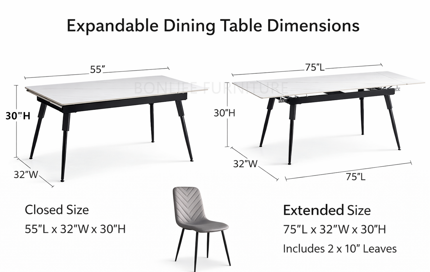 Extendable Sintered Stone Dining Table Set with Grey Velvet Chairs-I1818