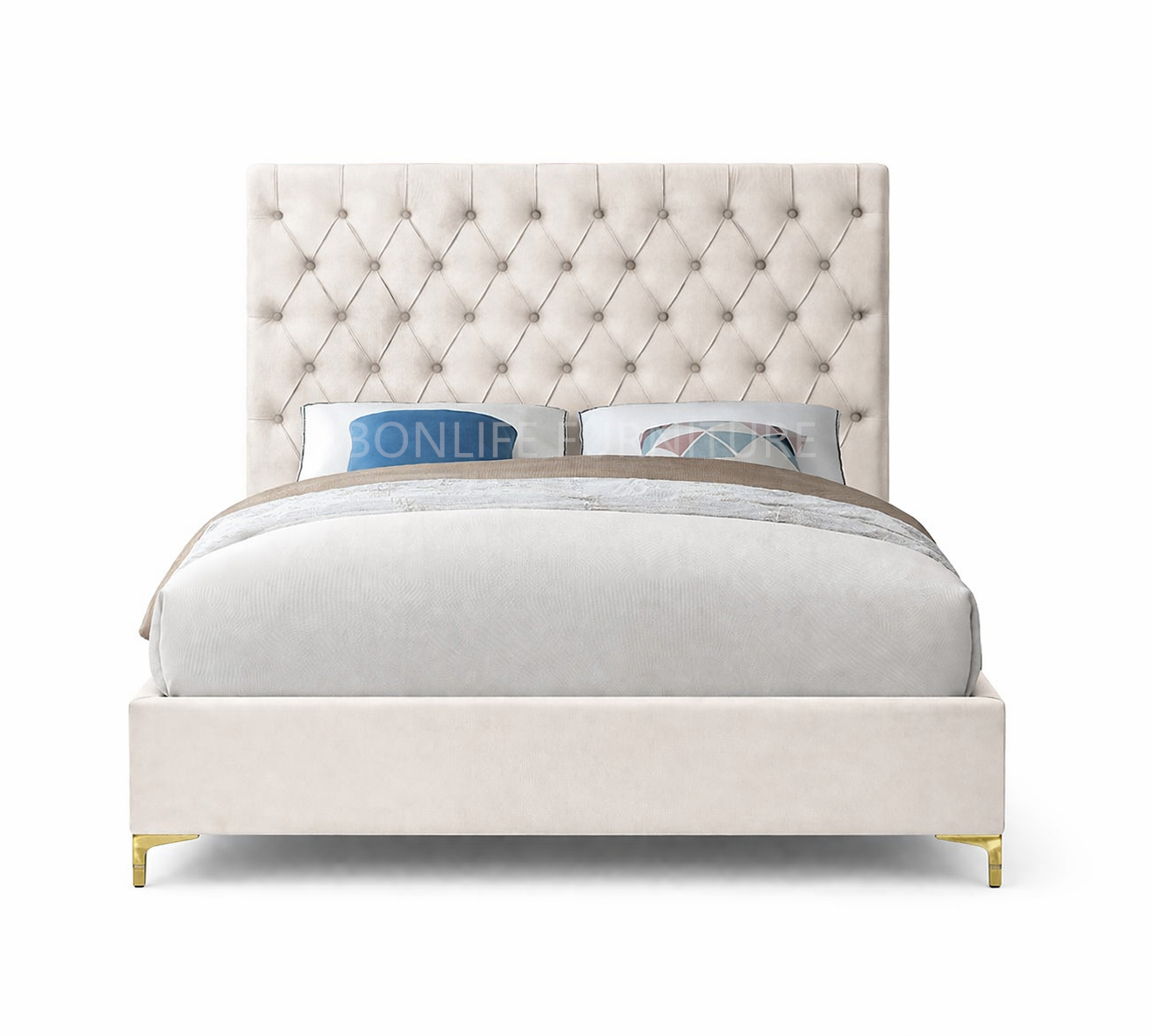 Velvet Fabric With Deep Button Tufting Bed-I5642