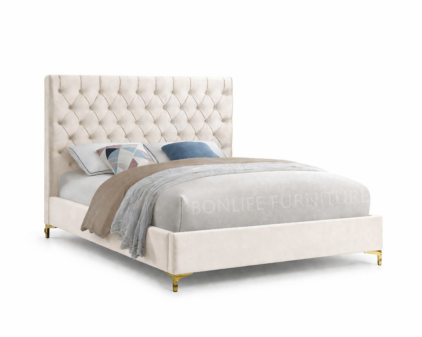 Velvet Fabric With Deep Button Tufting Bed-I5642