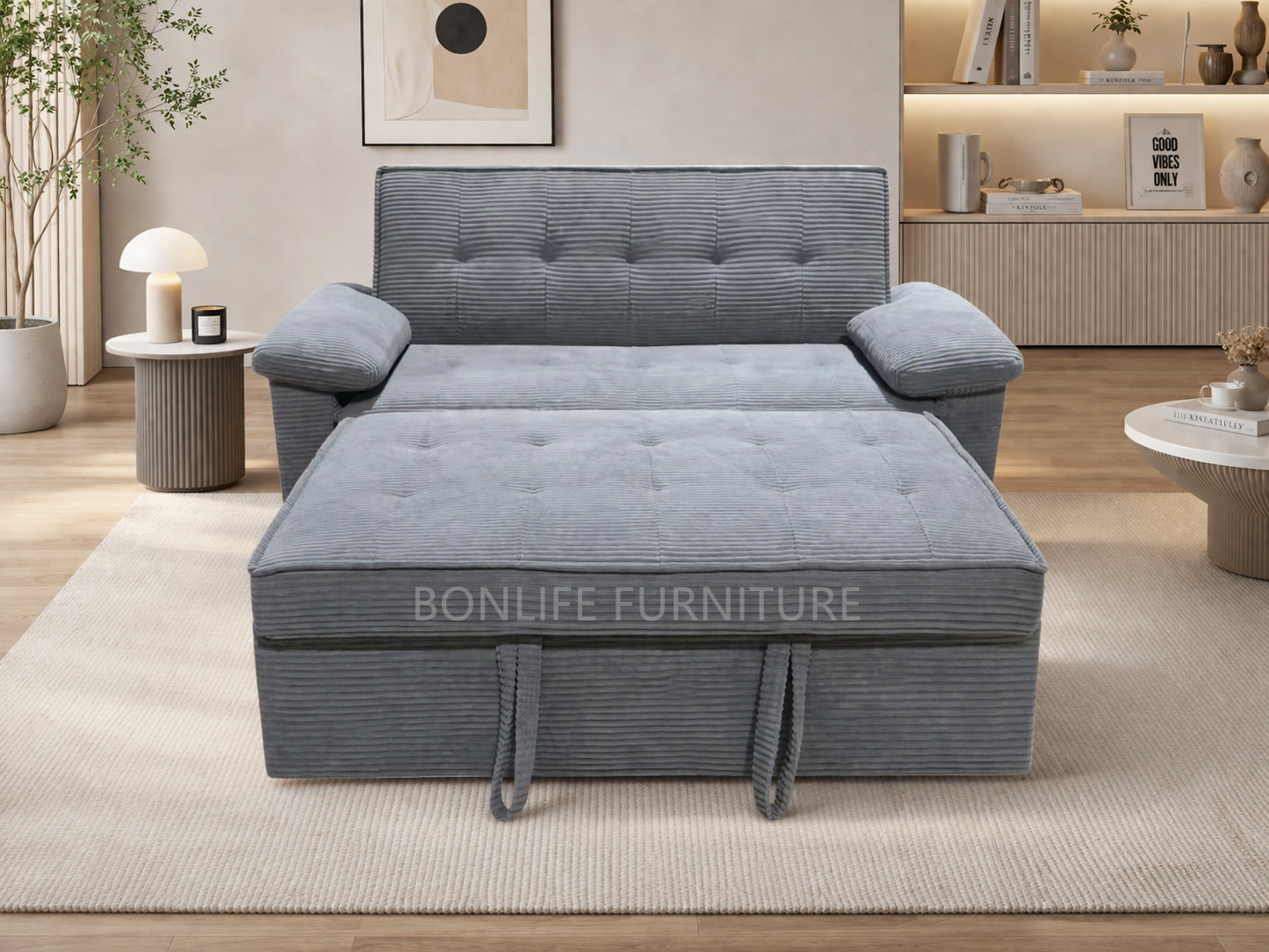 3-in-1 Corduroy Pull-Out Sofa Bed – Compact Convertible Sleeper-NEEL