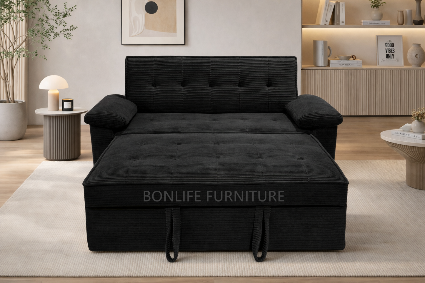 3-in-1 Corduroy Pull-Out Sofa Bed – Compact Convertible Sleeper-NEEL