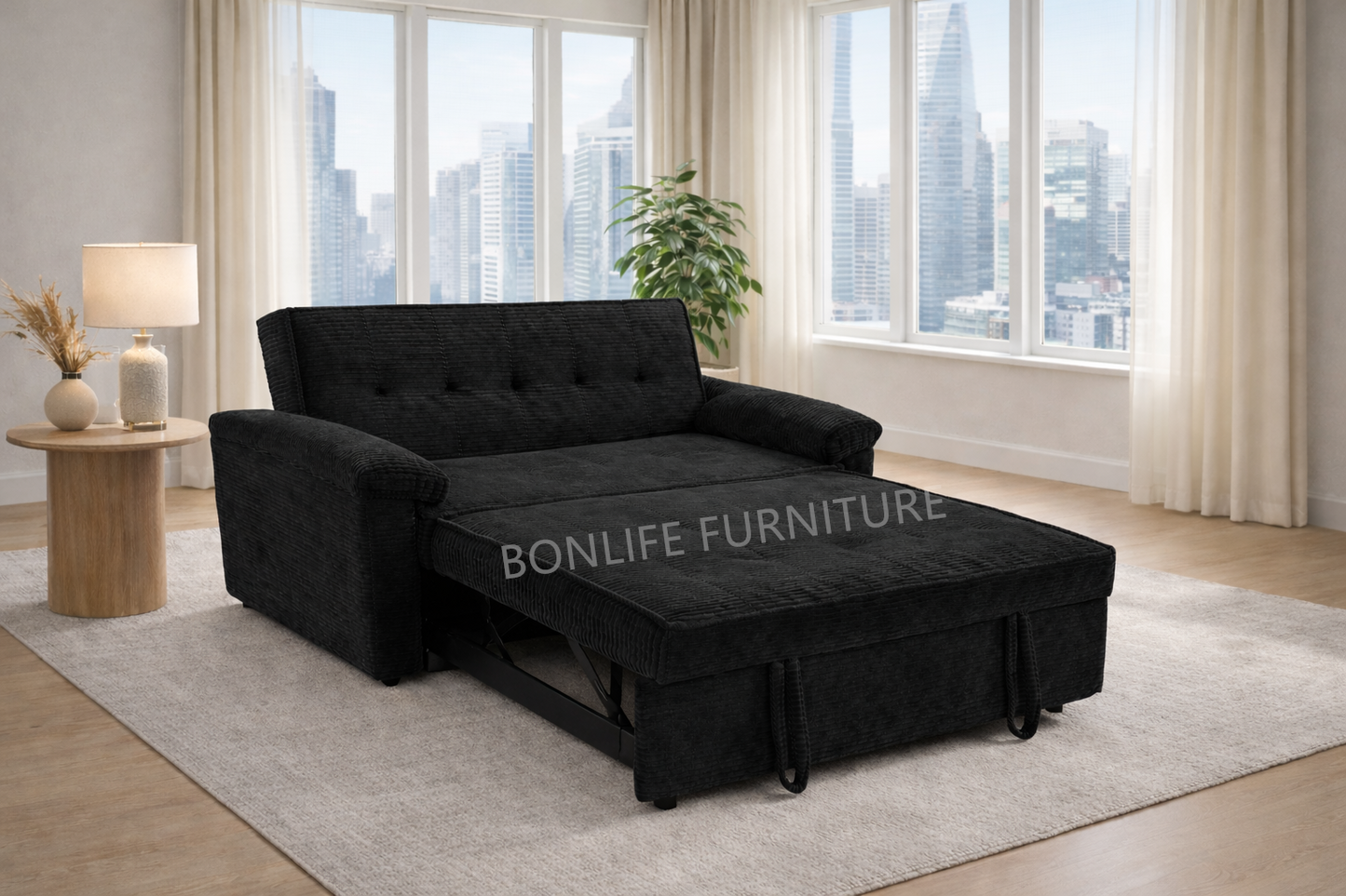 3-in-1 Corduroy Pull-Out Sofa Bed – Compact Convertible Sleeper-NEEL