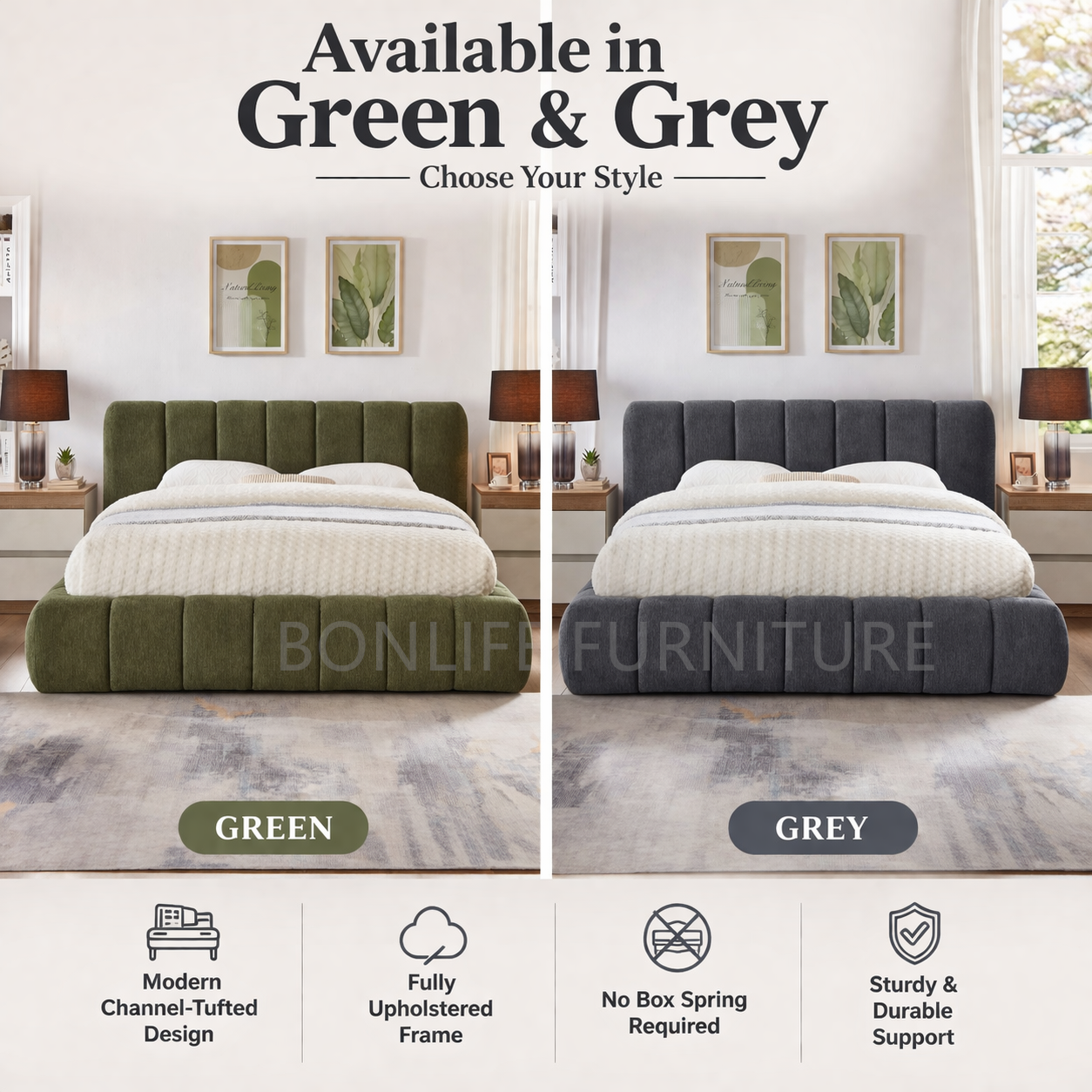 Modern Channel-Tufted Upholstered Platform Bed-T2240
