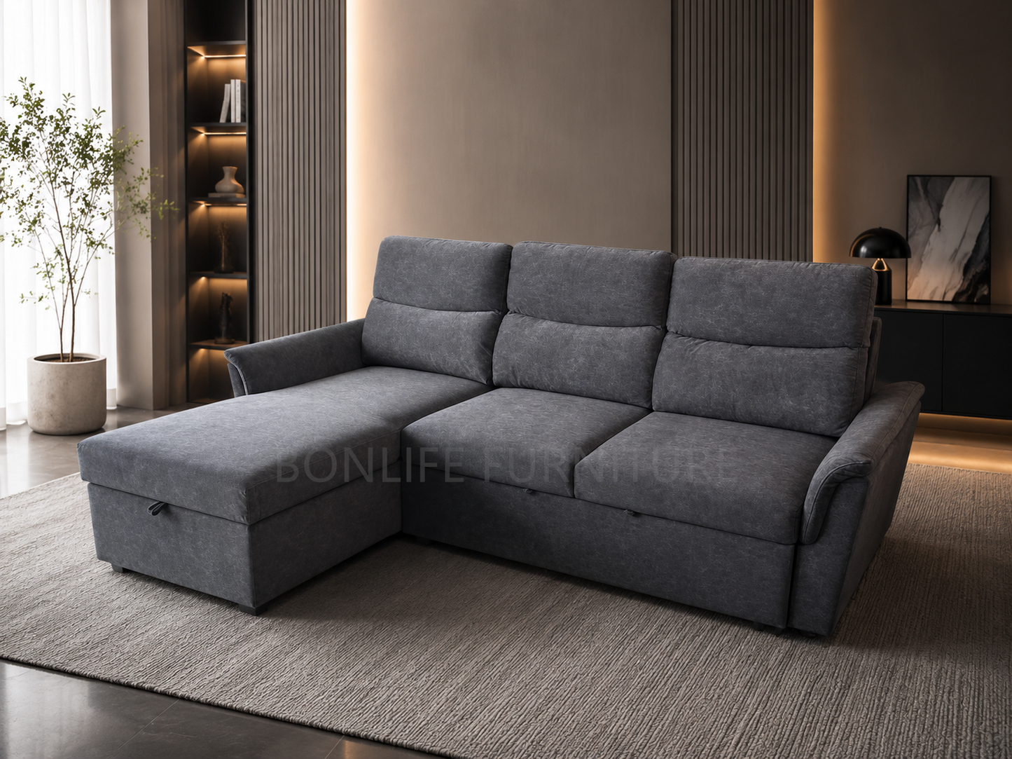 Reversible Performance Fabric Sectional Sofa Bed with Storage-BOAT