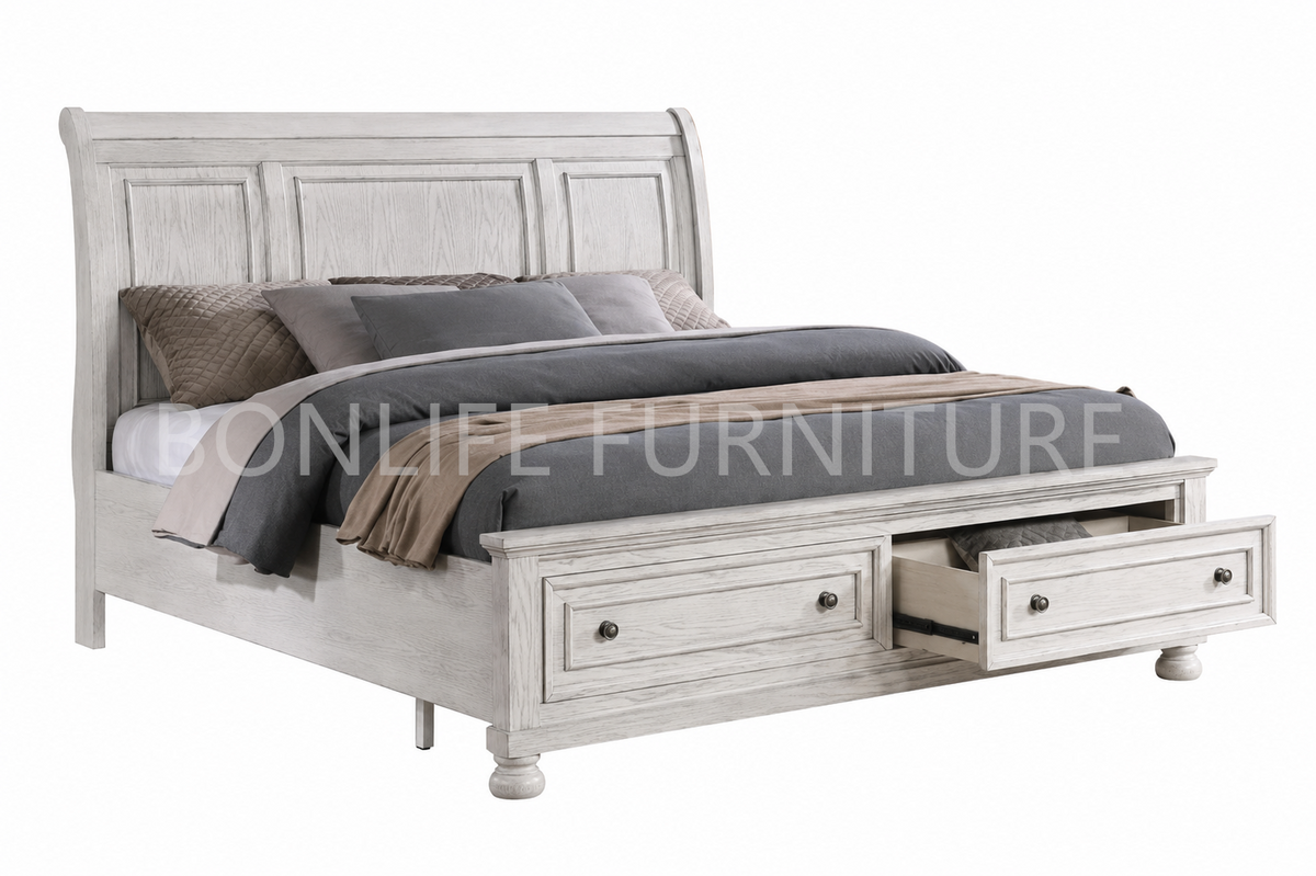 Charley Antique White Sleigh Bedroom Collection-CHARLEY