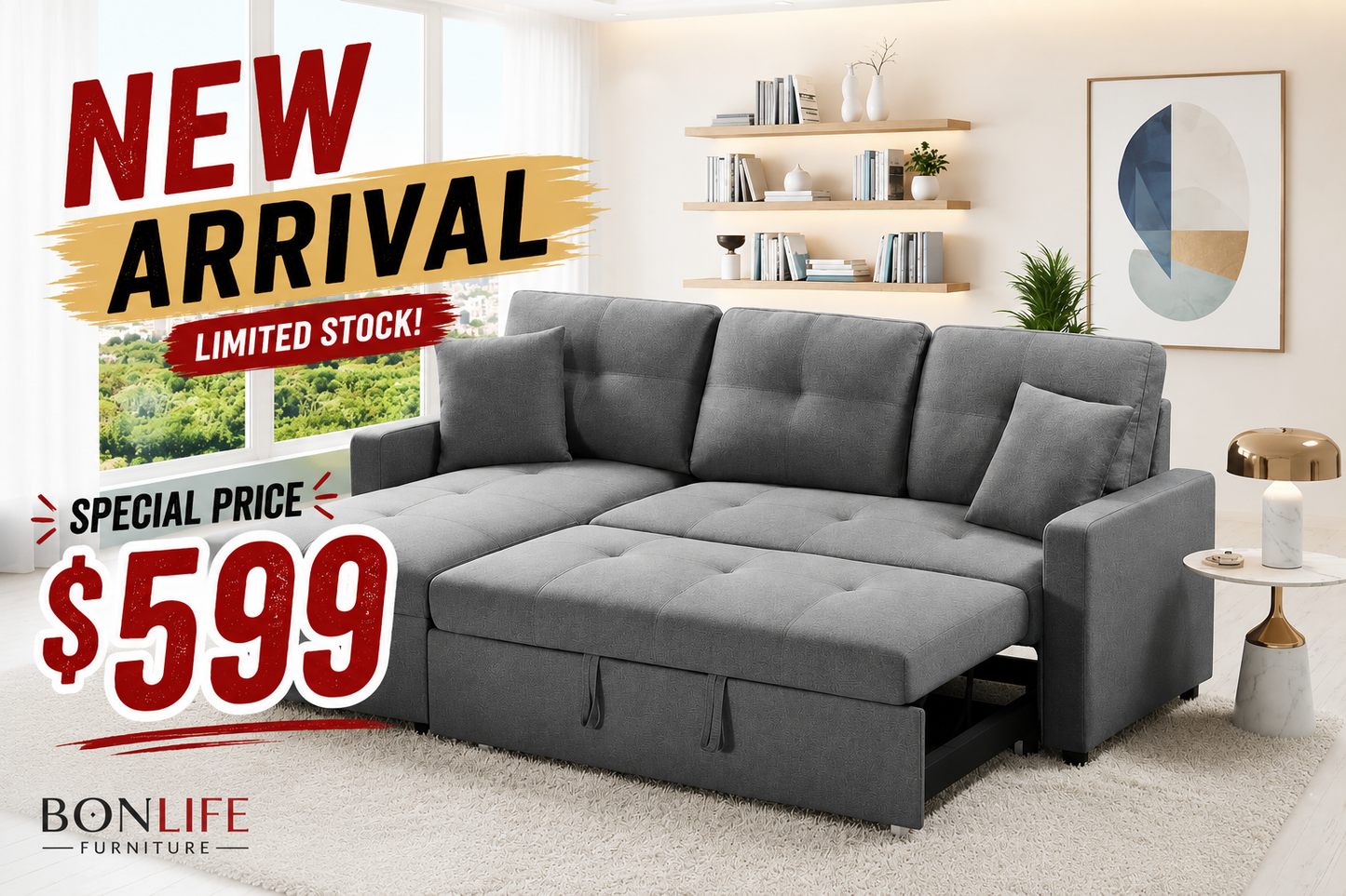 Convertible Reversible Sectional Sofa Bed with Storage-D1866